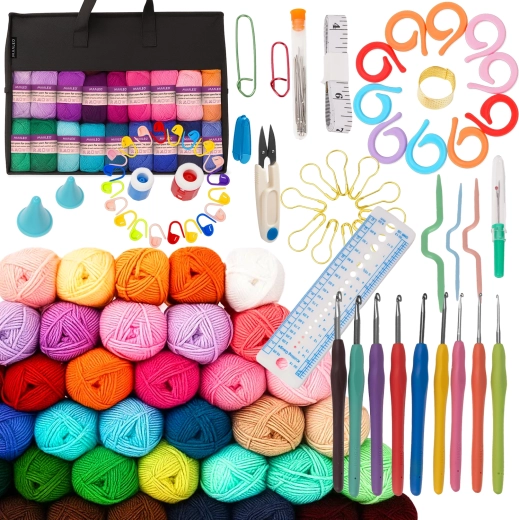 XXL Crochet Set with Yarn and Bag Maaleo (113 pieces)