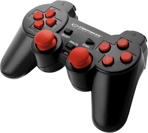 žični igralni plošček za PS3 in PC z vibracijami – črno‑rdeč