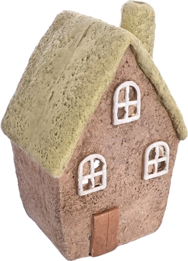 Keramični svečnik hišica bež‑zelena 31 cm