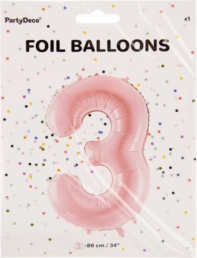 Folijski balon v obliki številke 3, 86 cm – Rožnata