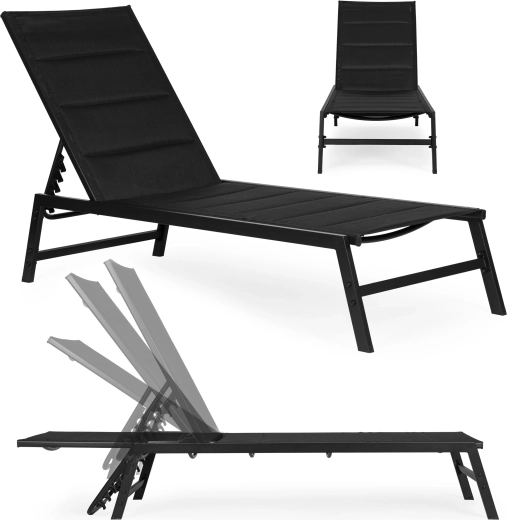 Vrtni ležalnik z nastavljivim naslonjalom iz jekla, črn, MultiGarden