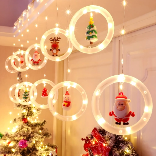 LED light curtain with Christmas rings and figures - 1 piece