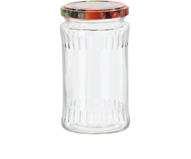 Steklena kozarec za vlaganje 370 ml z navojnim dekorativnim pokrovčkom 66 mm