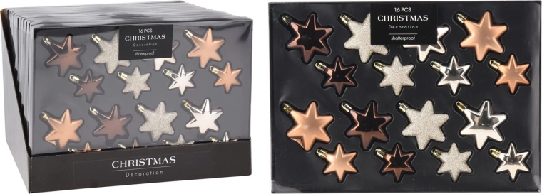 Božični okraski zvezda – rjavo‑zlat miks, 16 kos