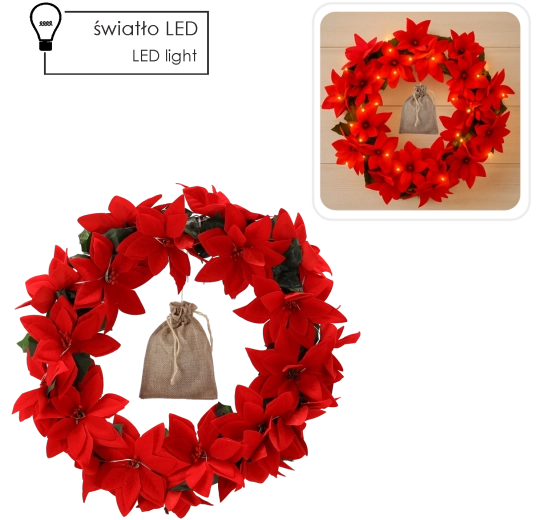 Božični venec z božično zvezdo in LED-osvetlitvijo, 40 cm