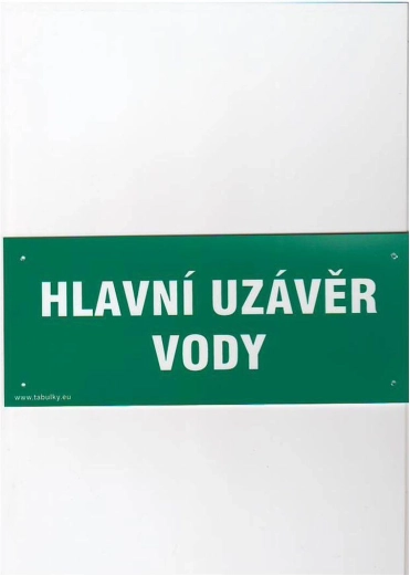 Tabla glavni zaporni ventil za vodo, plast 210 × 87 mm