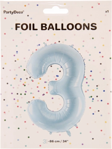Folijski balon v obliki številke 3, 86 cm – Modra