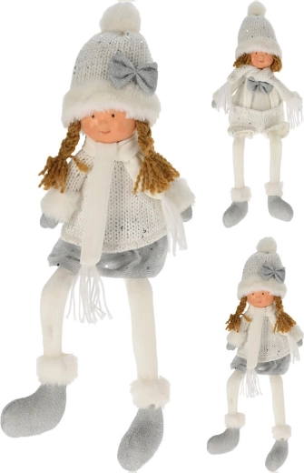 Zimska dekorativna punčka z dolgimi nogami 45 cm – bela/srebrna