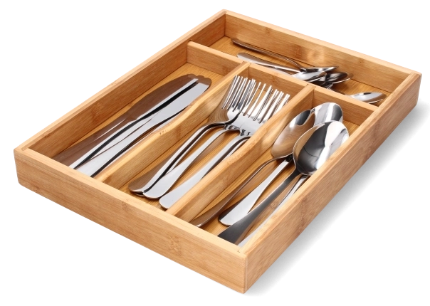 Bambusov organizator za jedilni pribor za predal, 4 predelki 34 × 25 × 4,5 cm