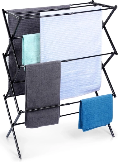 Zložljivo kovinsko stojalo za sušenje perila, črno, teleskopsko 44,5–75 × 37,5 × 105 cm