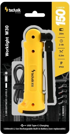 Technik W30 polnilna delovna svetilka COB LED 150 lm z rdečo svetlobo