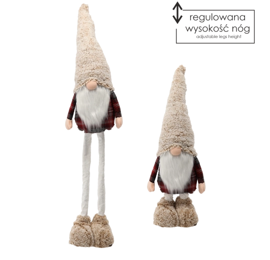 Božični škratek gnome z nastavljivimi nogami bež-rdeč - 1 kos