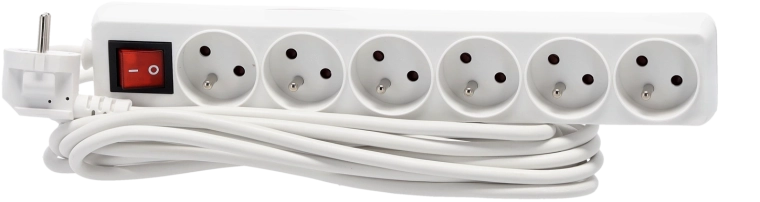 Prenapetostni podaljšek z izklopnim stikalom, 6 vtičnic, 5 m, bela