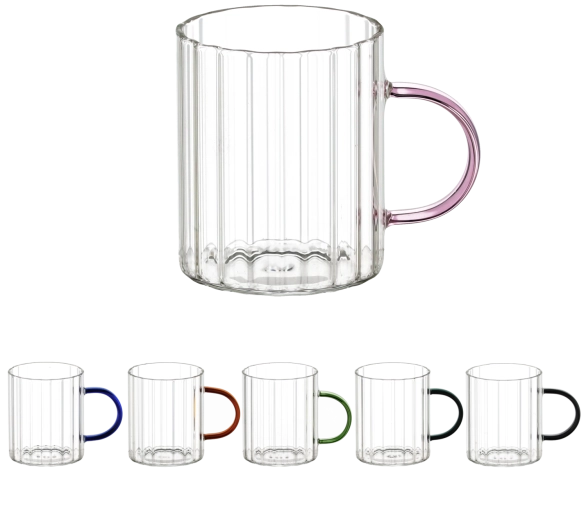 Komplet 6 steklenih skodelic Stripped z ročajem 400 ml
