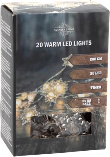 Svetlobna veriga s časovnikom, 20 LED snežink, 200 cm