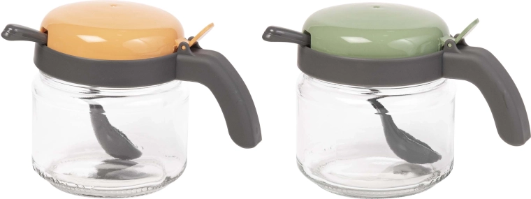 Posodica za začimbe z žličko 300 ml – steklo in plastika