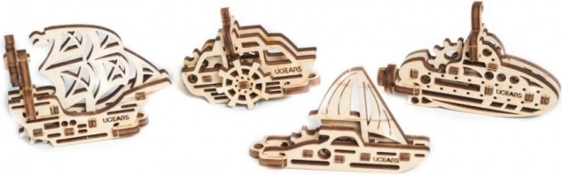 Ugears 3D lesene mehanske sestavljanke – 4 mehanski obeski Plovila