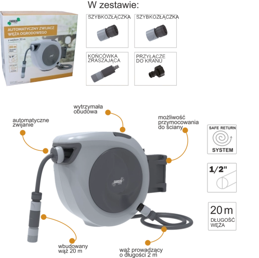 Samodejni stenski navijalnik za vrtno cev 20 m