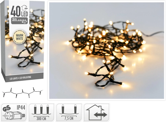 Božične LED lučke 3 m, 40 LED, toplo bela, IP44
