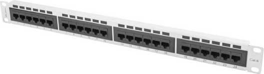 Patch panel 24 portov 1U Cat6, siv