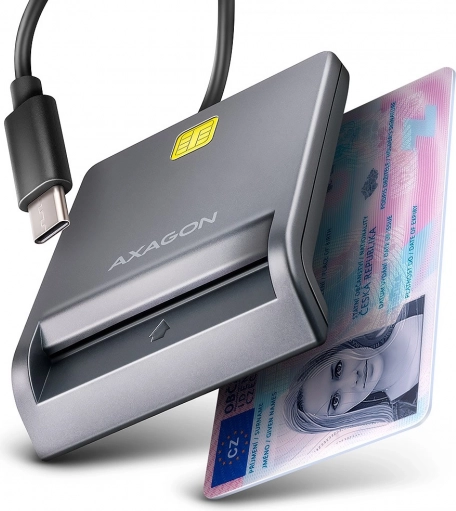 AXAGON USB‑C čitalnik čipnih in ID kartic s kablom 1,2 m