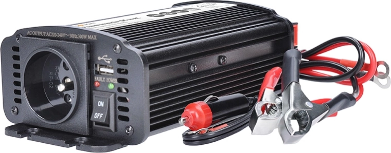Solight voltage converter (inverter) 12 V to 230 V, 300 W, USB, metal, black