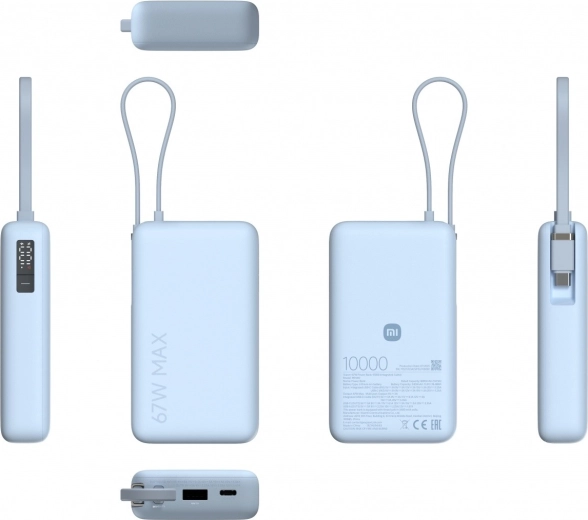 Power banka 10000 mAh z integriranim kablom 67 W Ice Blue