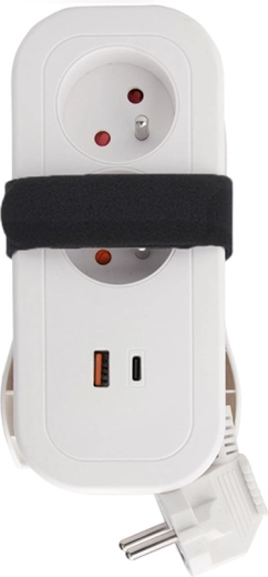 Solight potovalni podaljšek z 2 vtičnicama in USB-A/USB-C PD 20 W, 1,5 m, bel