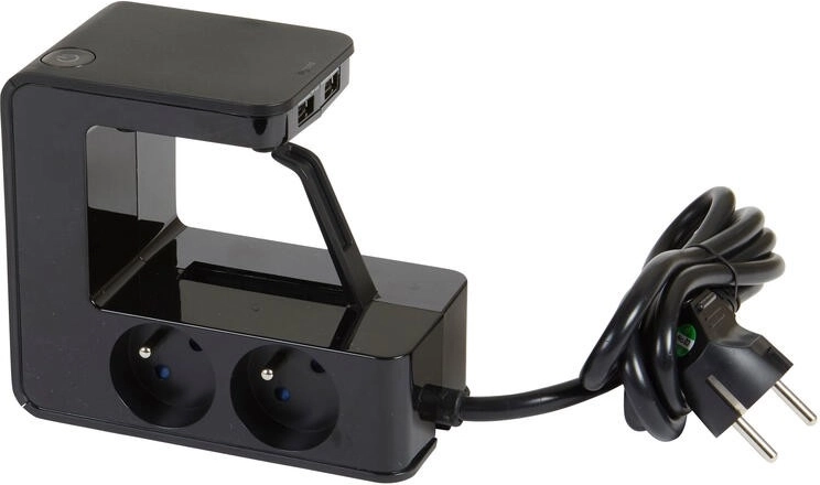 Razdelilec s sponko 4× vtičnica 2P+Z in 2× USB, črn, 1,5 m