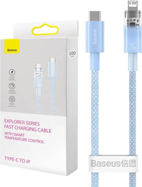 hitronabijalni kabel BASEUS usb‑c na lightning explorer series 1 m, 20 w, moder