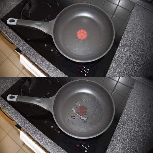 Heat indicator in the center of the pan