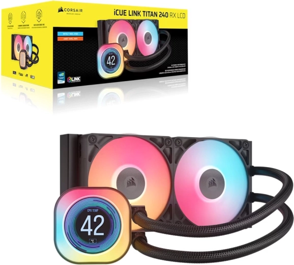 Corsair iCUE Link Titan 240 RX RGB AIO vodno hlajenje procesorja 240 mm z LCD