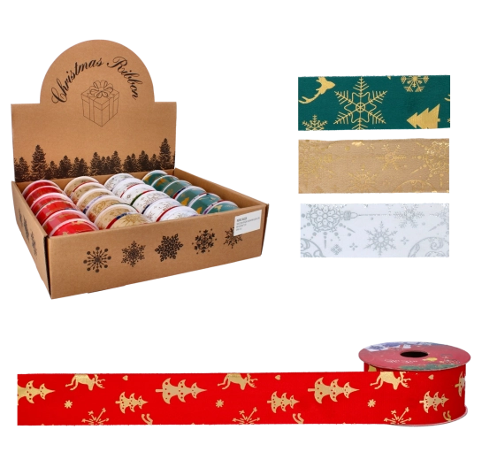 Božični dekorativni trak 3,8 cm × 2,7 m – mešanica barv