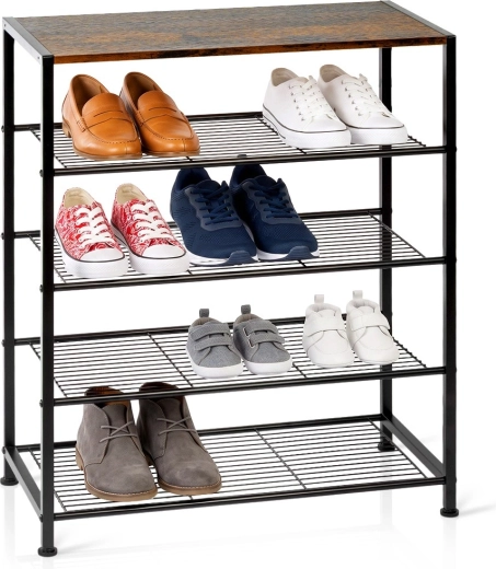 Vilde metal shoe rack, 5-tier, black, 60 × 30 × 74 cm