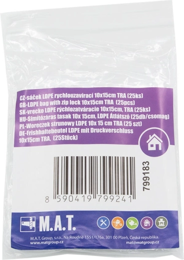 LDPE vrečke z zadrgo 10 × 15 cm, transparentne (25 kos)