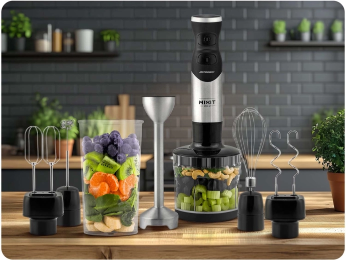 Bogat komplet 6v1: mešanje, sekljanje, stepanje in gnetenje