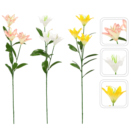 Umetna vejica lilije s tremi cvetovi 64 cm, mešanica barv
