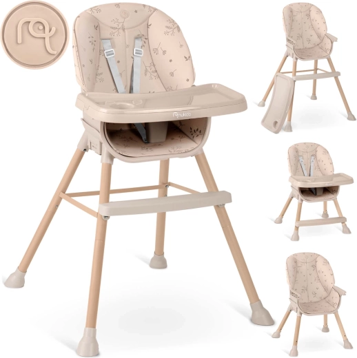 Visok stolček za hranjenje NUKIDO Tilo 3v1, bež