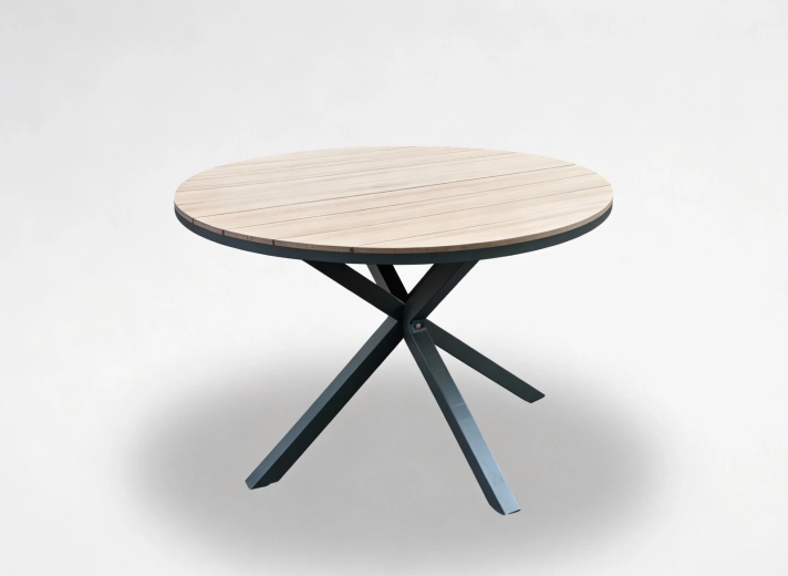 Vrtna okrogla aluminijasta miza s polywood ploščo, temno siva, 111,5 × 73 cm