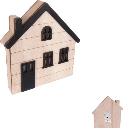 Lesena dekorativna hišica bež-črna 15 × 3 × 15 cm
