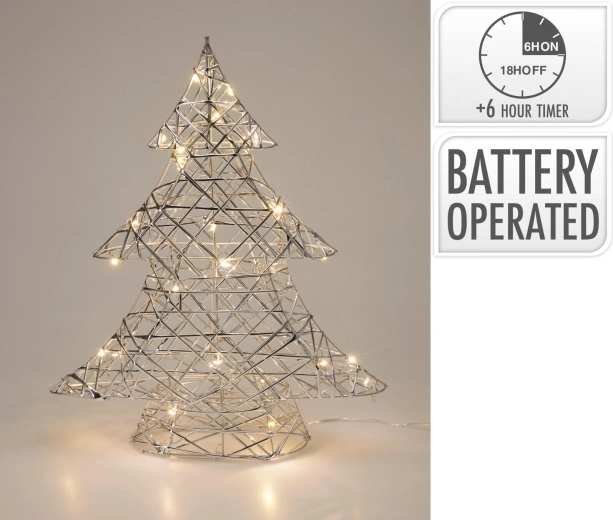 Silver LED Decorative Tree with Timer, 40 cm