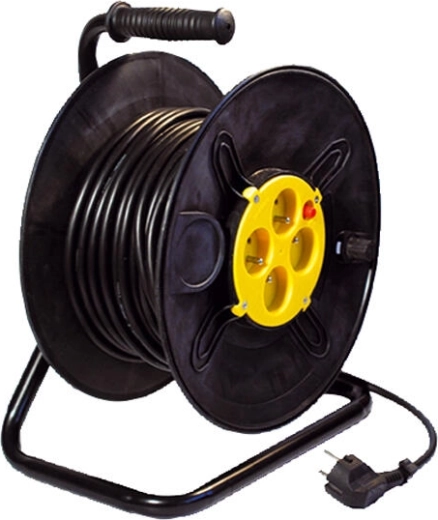 Navijalni podaljševalni kabel 25 m, 4 vtičnice, 3×1,5 mm², črno/rumen