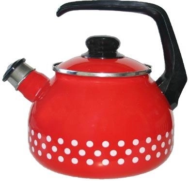 Emajliran vrč s pikami 2 l, premer 20 cm, rdeč