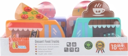 Lesena zbirka food truckov Viga – 4 vozila za male slaščičarje