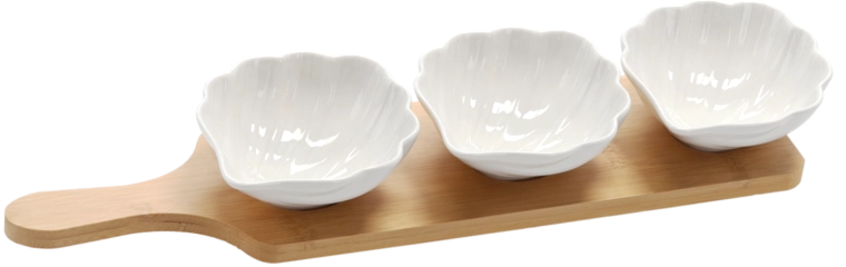 Set porcelanastih skledic Kwiat z bambusovo podlogo