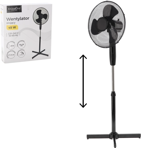 Stojni ventilator črne barve, 45 W