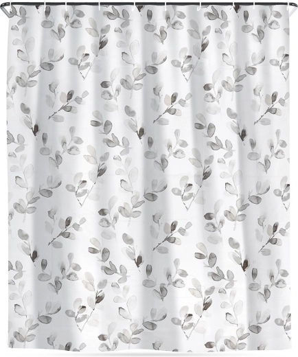 Zavesa za prho s kavlji, vodoodporna, rastlinski motiv 180 × 180 cm