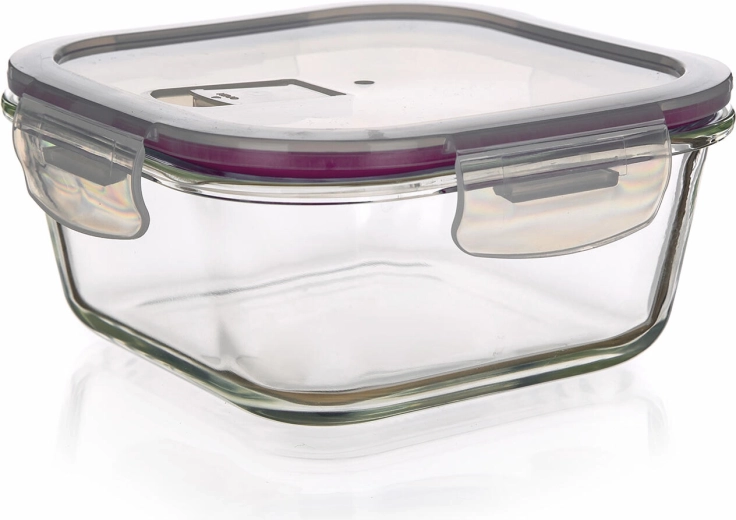 Banquet Lora 300 ml Glass Food Storage Container with Burgundy Lid