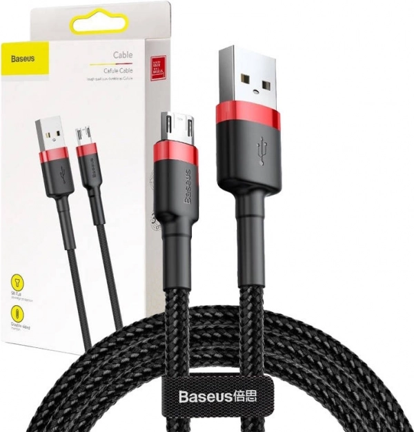 Baseus Cafule pleten mikro USB kabel 3 m, 2 A (črno‑rdeč)