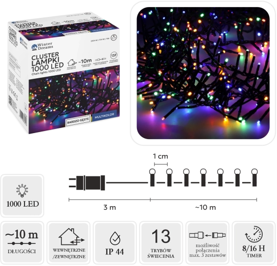 LED cluster light string 1000 LED multicolor 10 m